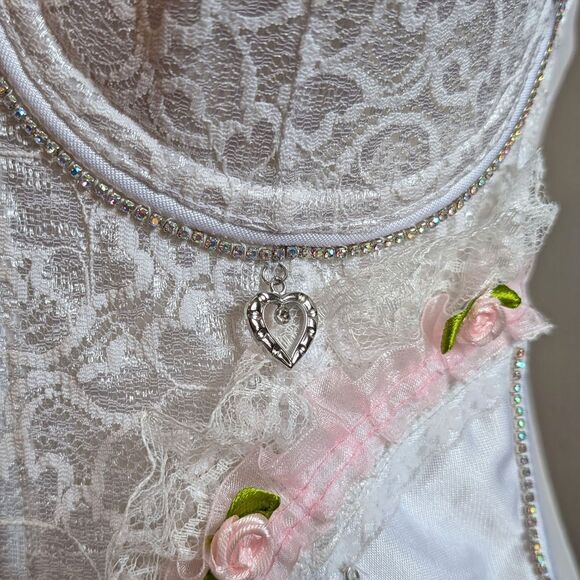 Vintage Y2K Frederick's of Hollywood White Corset Lace Coquette Rhinestone 36C - Picture 9 of 15